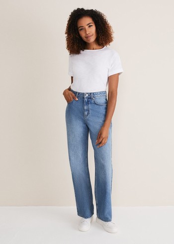 Phase Eight Eleyana Mid Wash Wide Leg Jeans Wash Australia | EK3048957